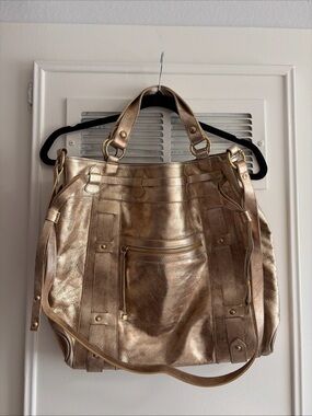 Metallic Gold Tote Bag Oversized Handbag Purse Shoulder Strap Y2K Vintages 2000s